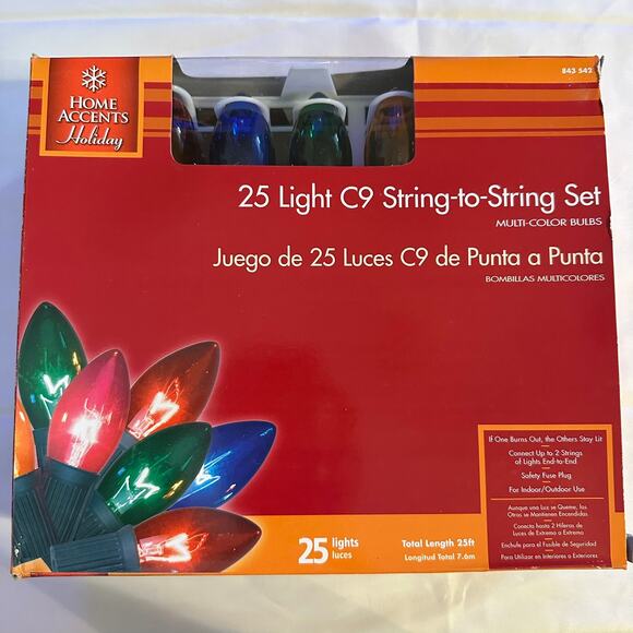 Home Accents Holiday Christmas Lights 25 Count C9 Strand Set 25ft Set of 3 - Picture 2 of 4